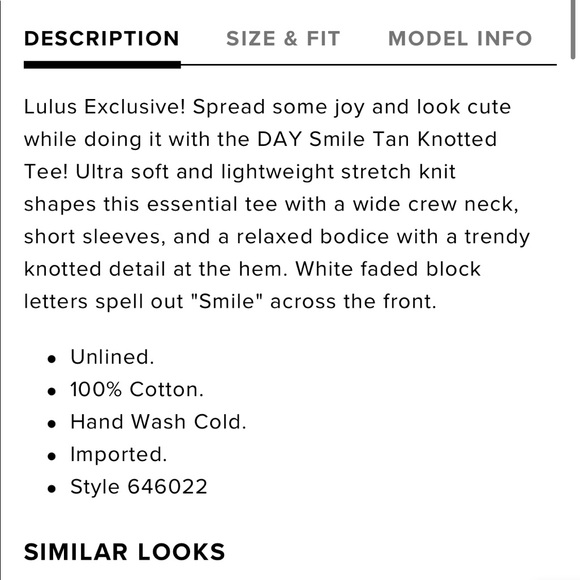 NWOT Lulus DAY tan knotted tee - Picture 6 of 7